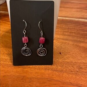 Chic Spiral Drop Earrings with Red Beads